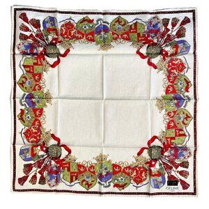 Celine Paris Cotton Scarf – Heraldic Tassel & Crest Design – NWT